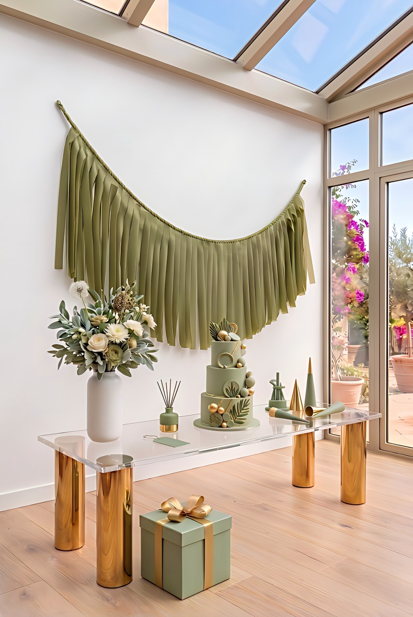 Elegant Olive Single-Layer Fringe Garland Banner