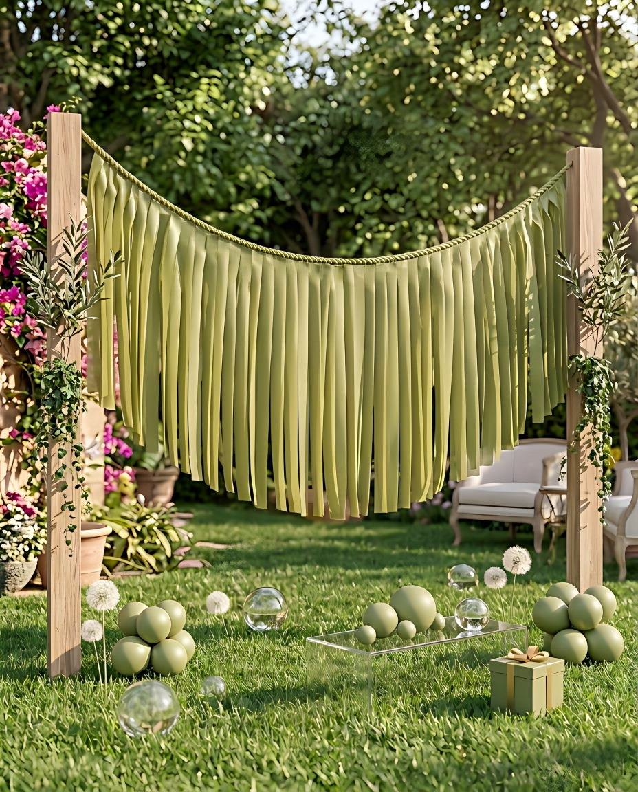 Elegant Olive Single-Layer Fringe Garland Banner