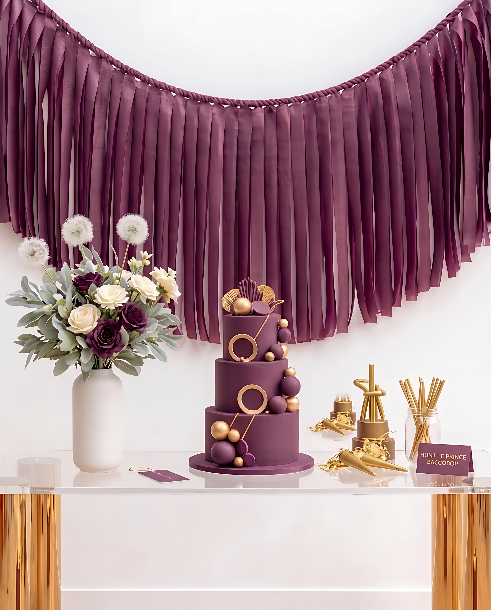 Elegant Plum Single-Layer Fringe Garland Banner