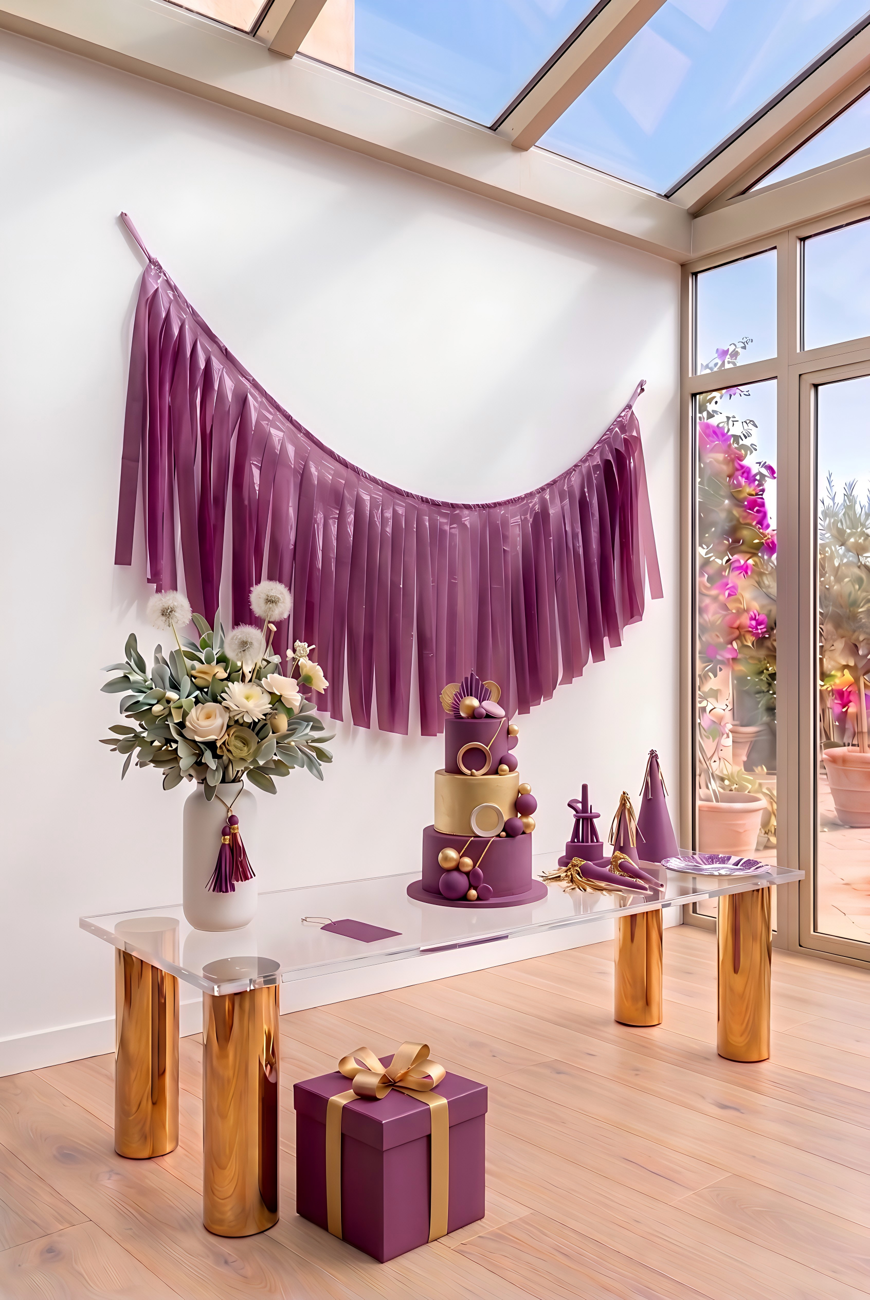 Elegant Plum Single-Layer Fringe Garland Banner