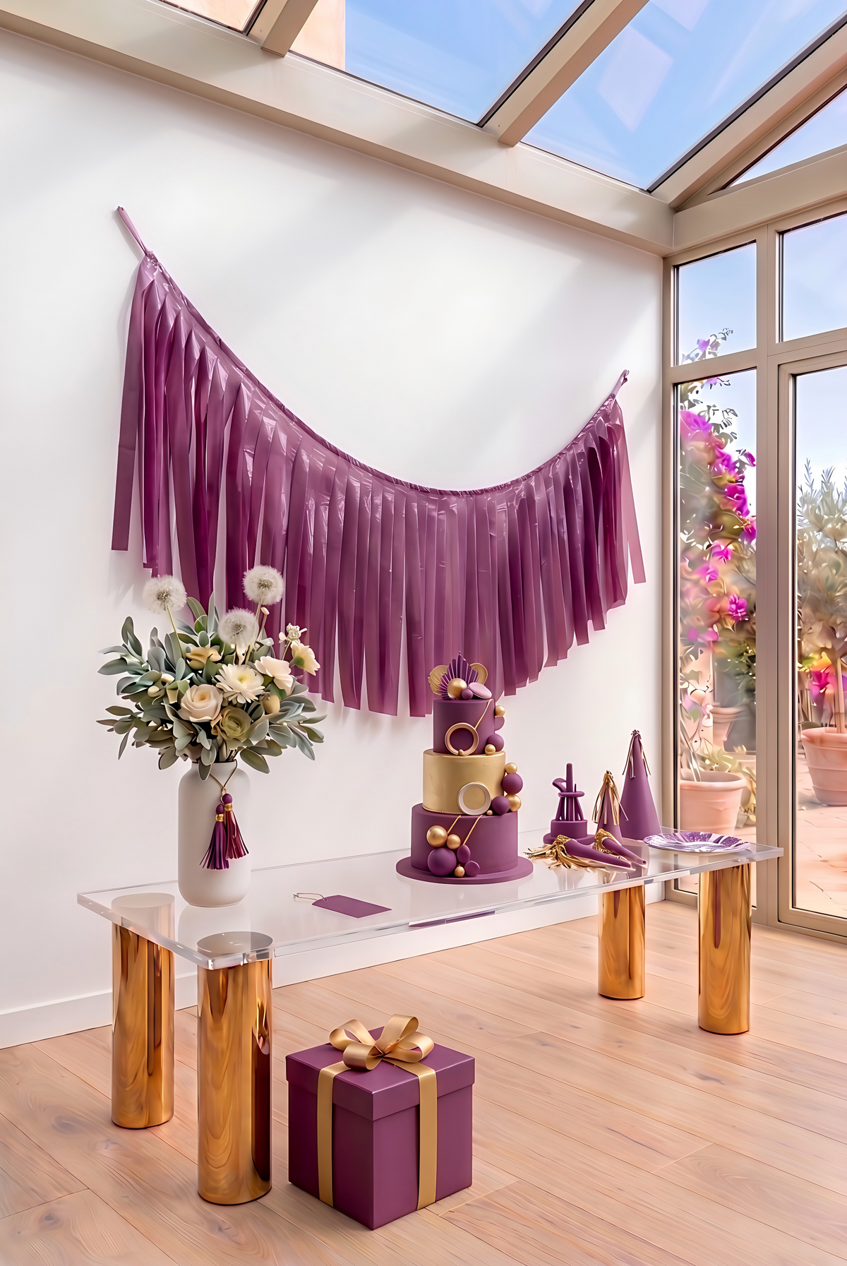 Elegant Plum Single-Layer Fringe Garland Banner