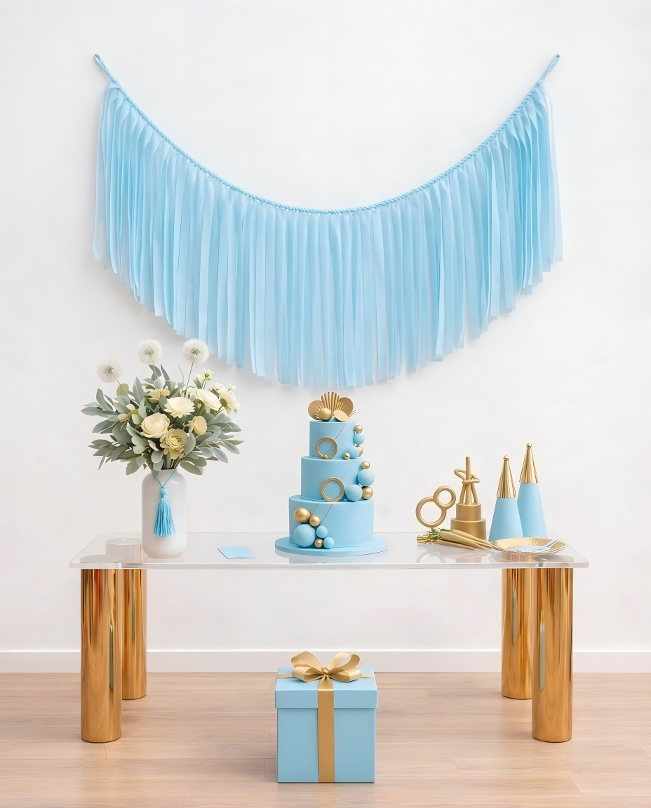 Elegant Powder Blue Single-Layer Fringe Garland Banner