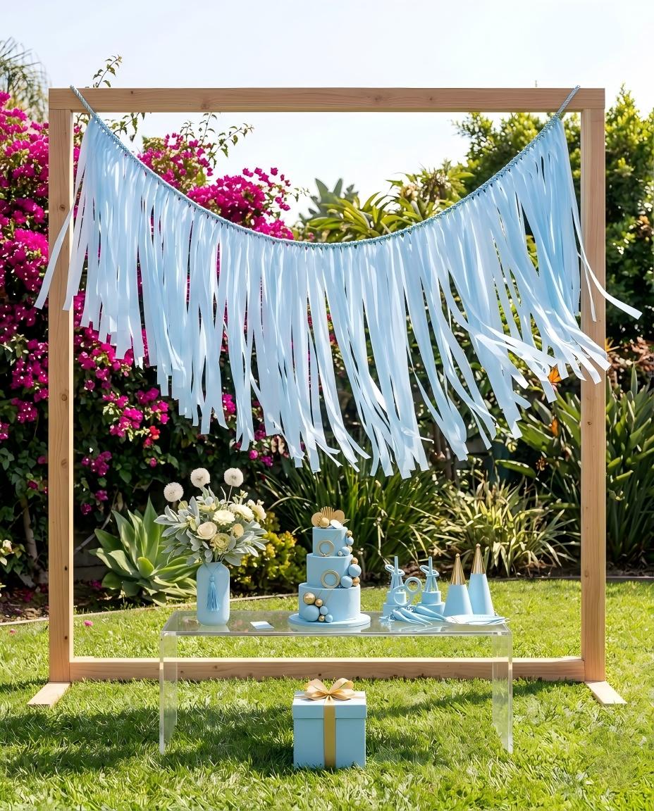 Elegant Powder Blue Single-Layer Fringe Garland Banner