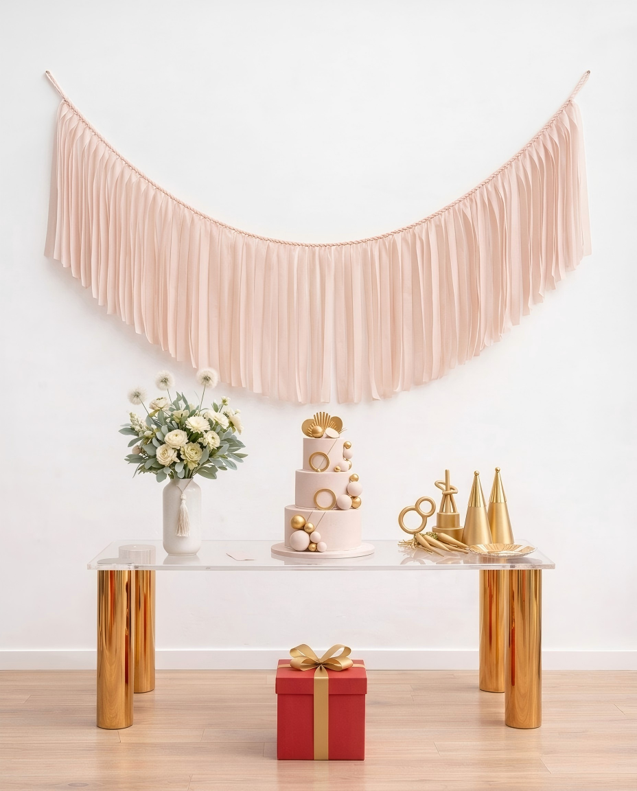 Elegant Quiet Pink Single-Layer Fringe Garland Banner