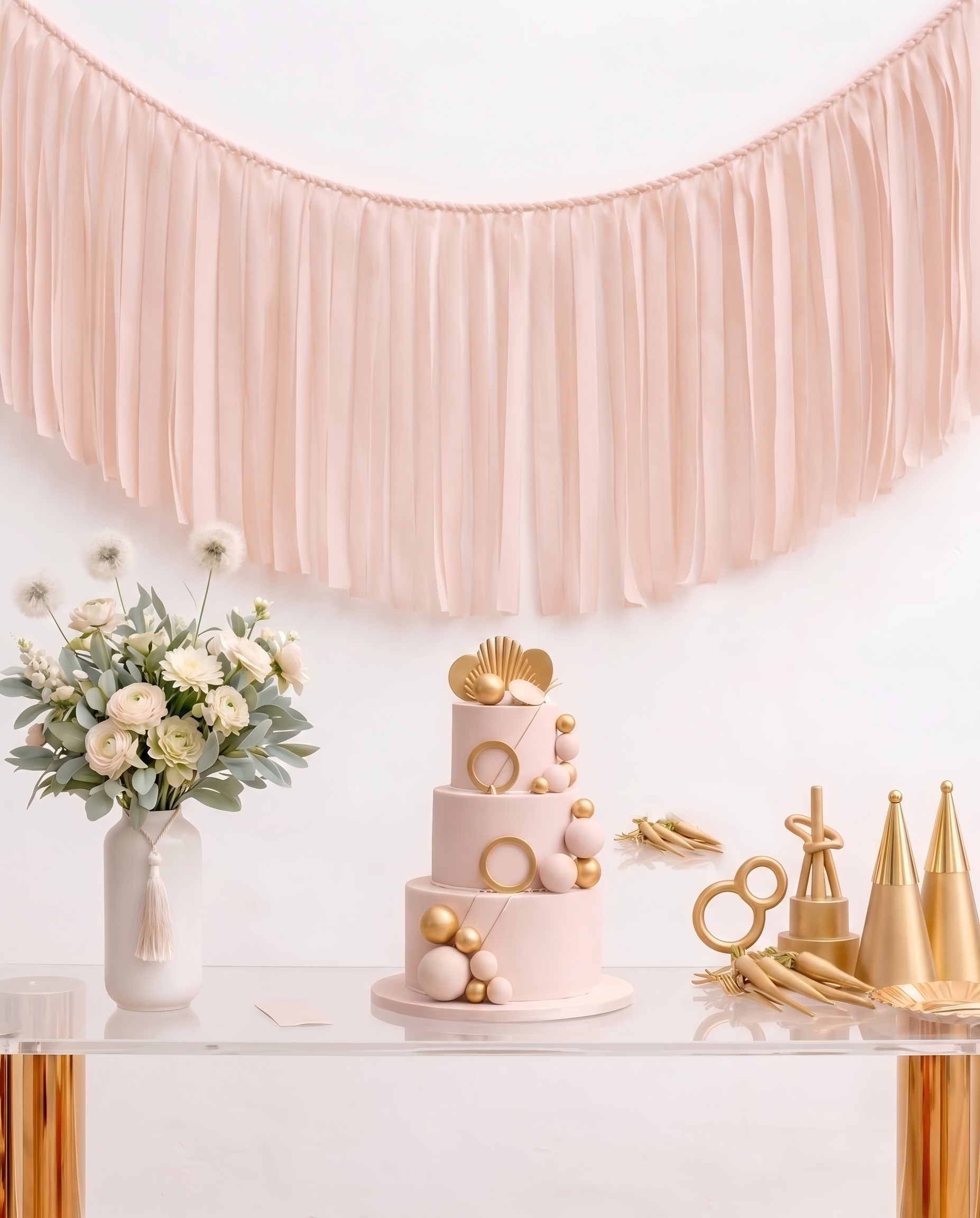Elegant Quiet Pink Single-Layer Fringe Garland Banner