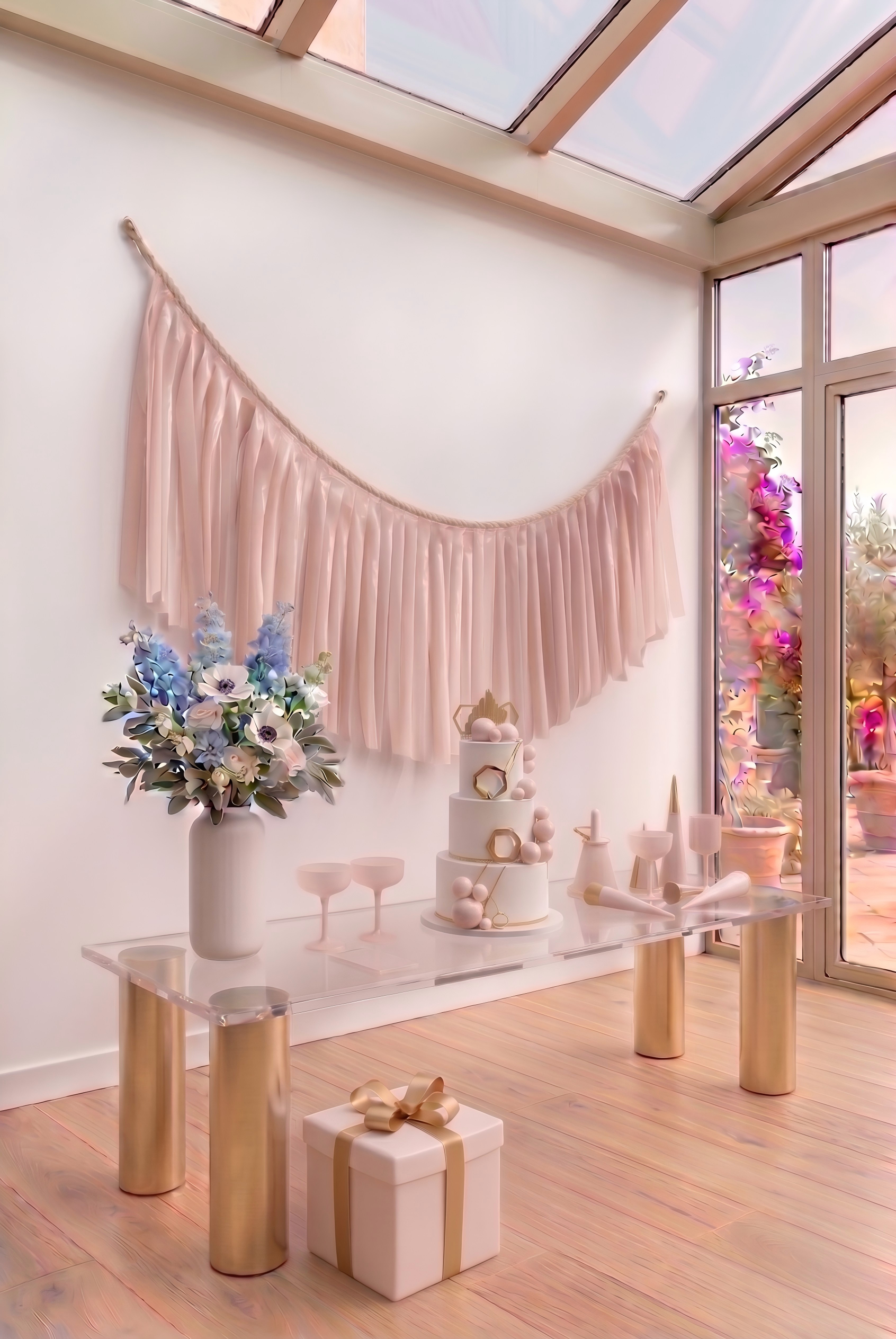 Elegant Quiet Pink Single-Layer Fringe Garland Banner