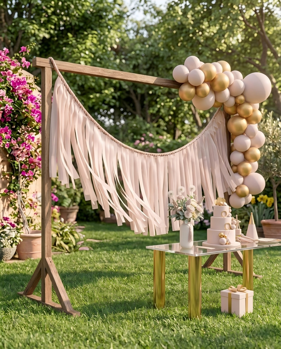 Elegant Quiet Pink Single-Layer Fringe Garland Banner