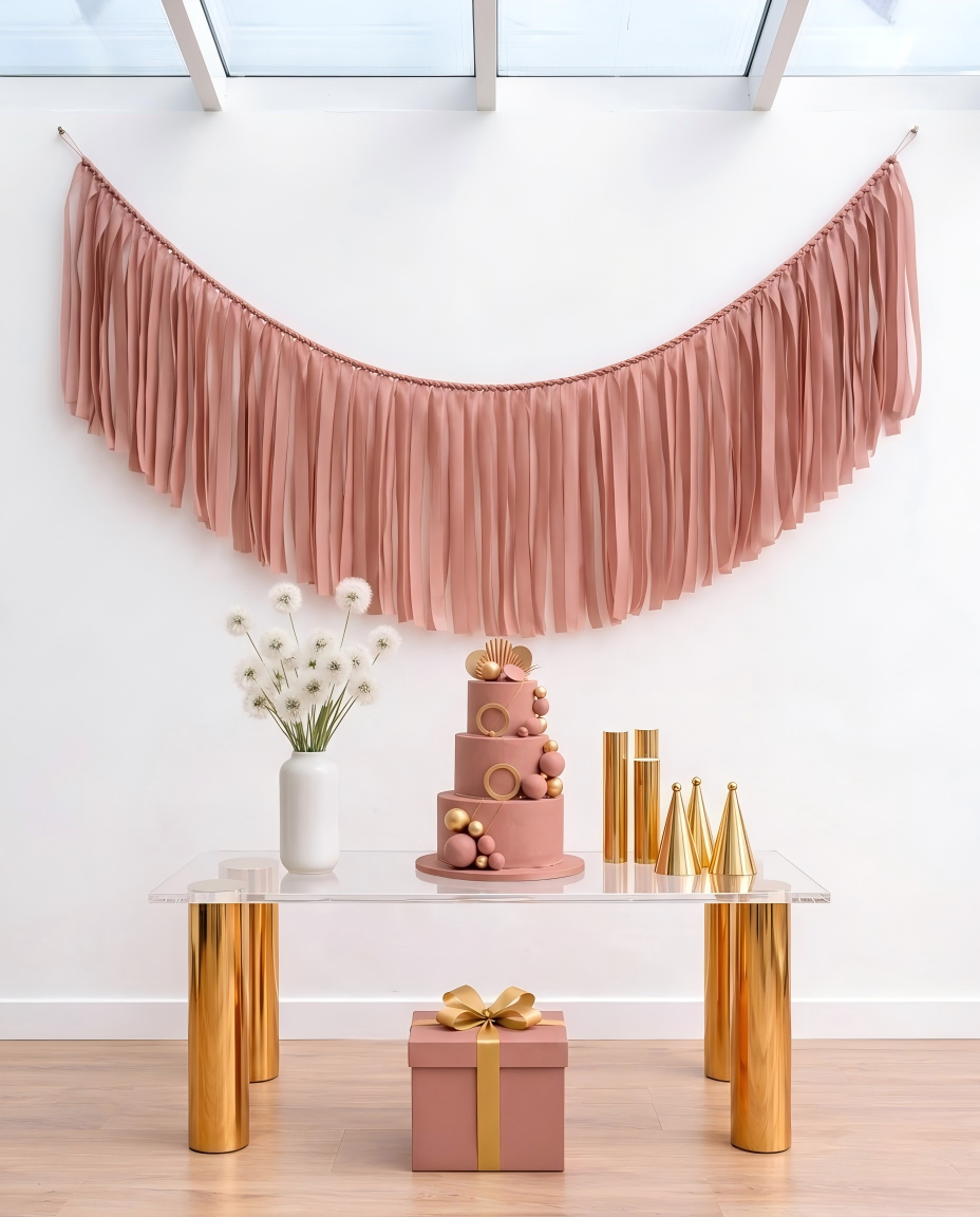 Elegant Rose Brown Single-Layer Fringe Garland Banner
