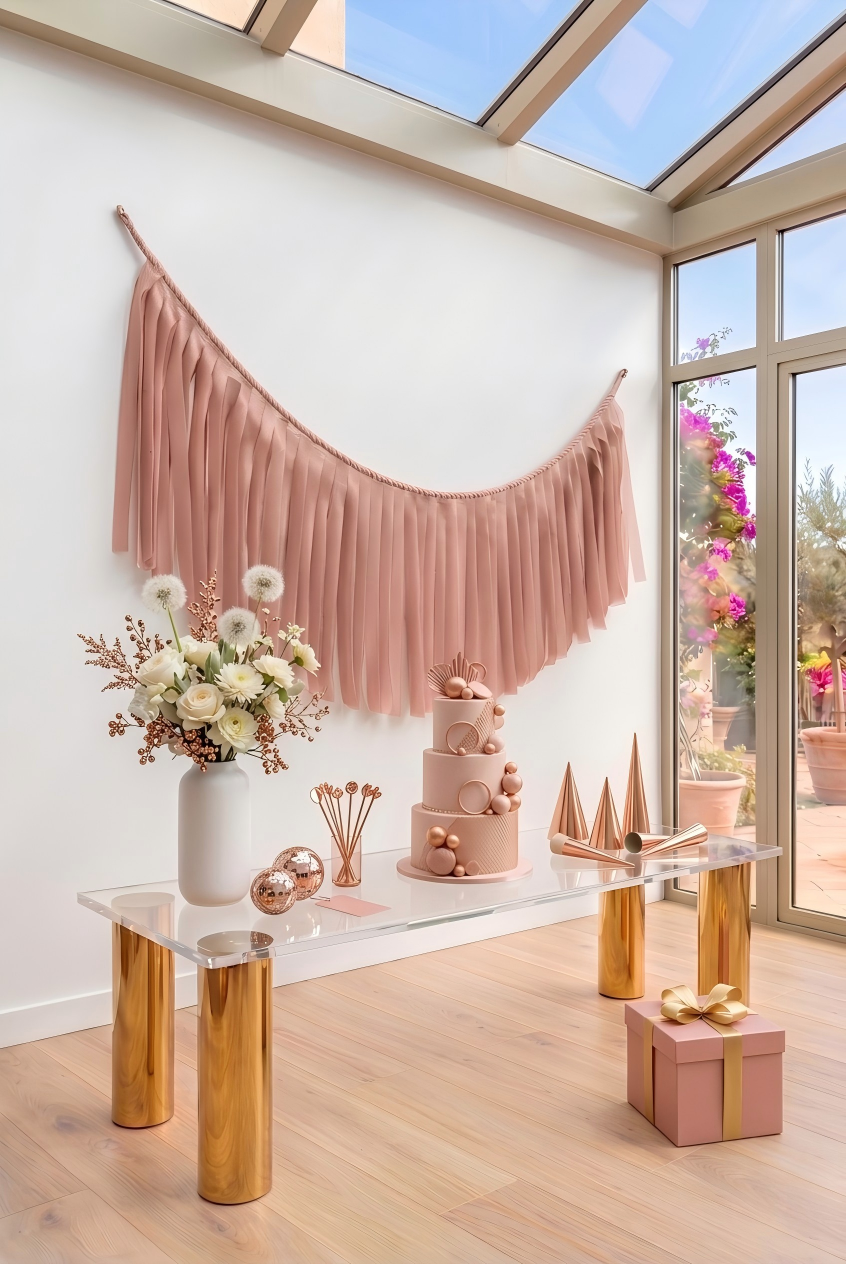 Elegant Rose Brown Single-Layer Fringe Garland Banner