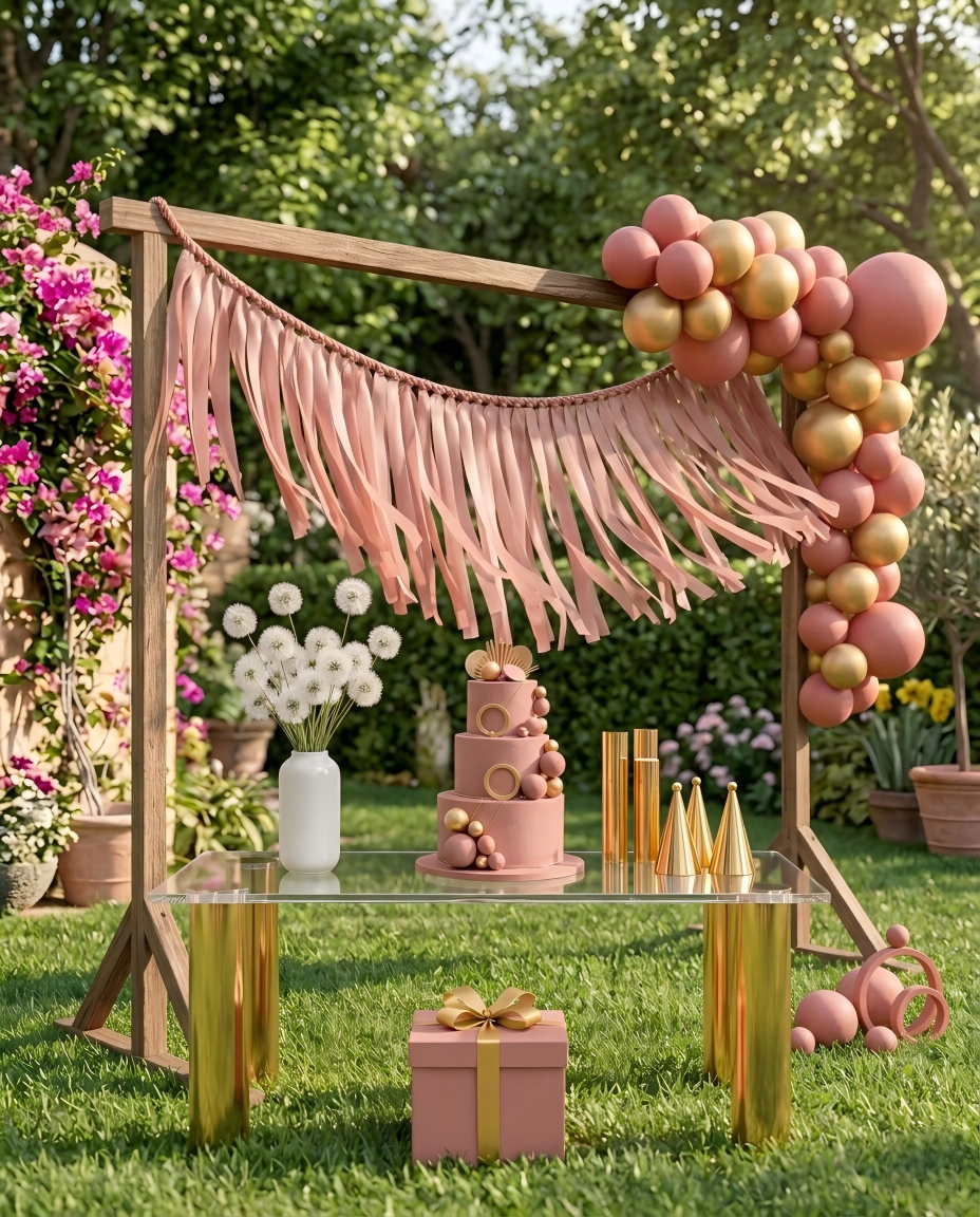 Elegant Rose Brown Single-Layer Fringe Garland Banner