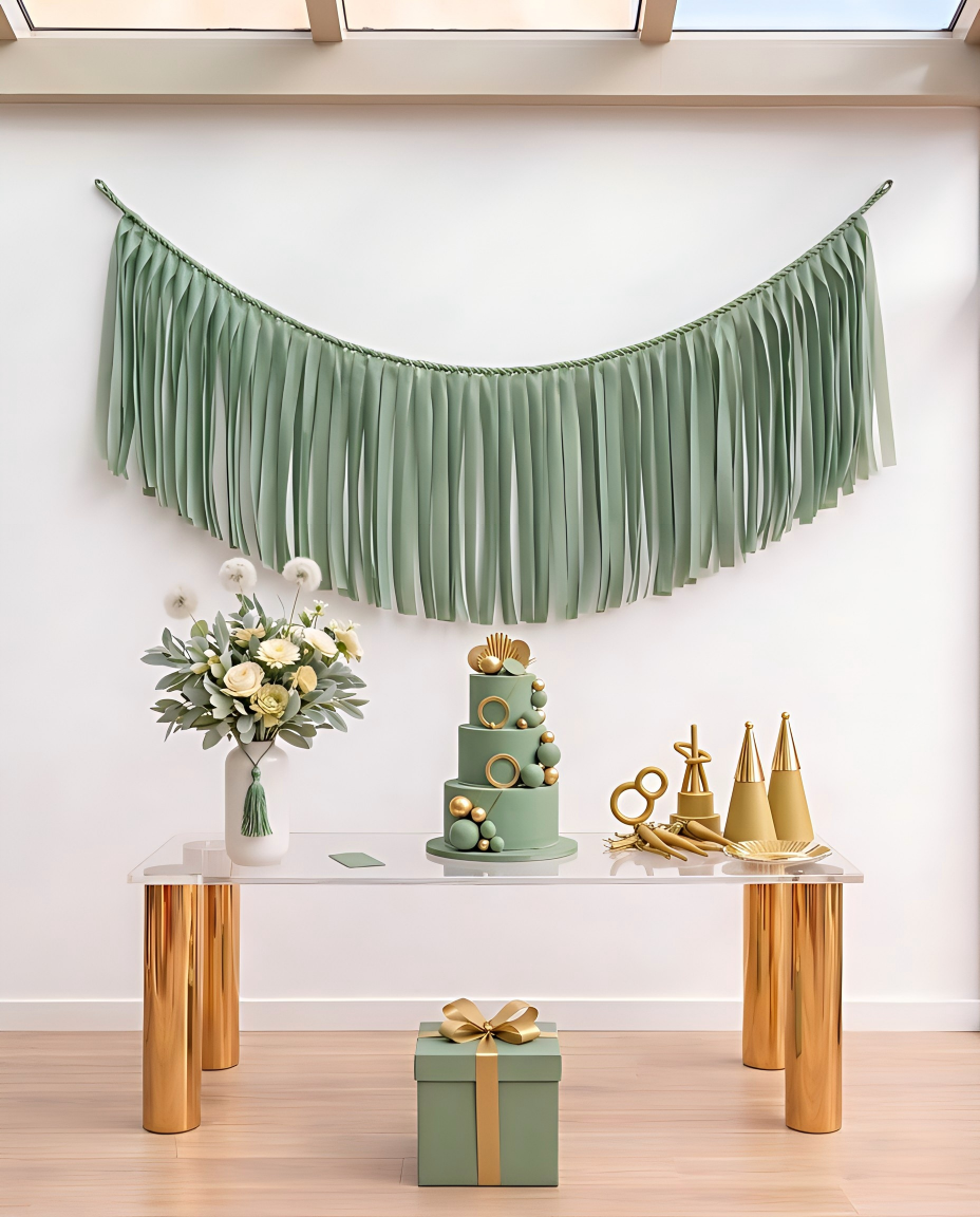 Elegant Sage Single-Layer Fringe Garland Banner
