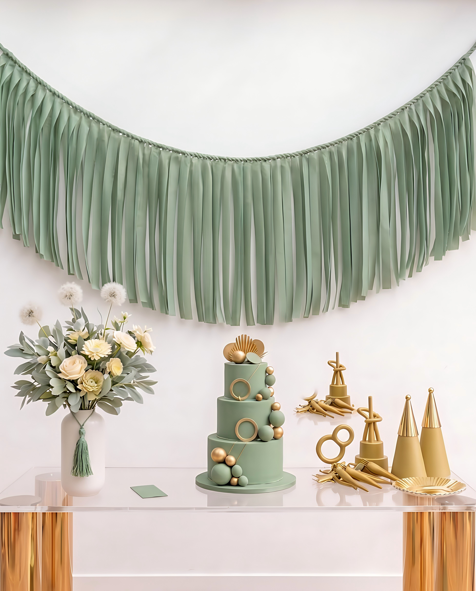 Elegant Sage Single-Layer Fringe Garland Banner