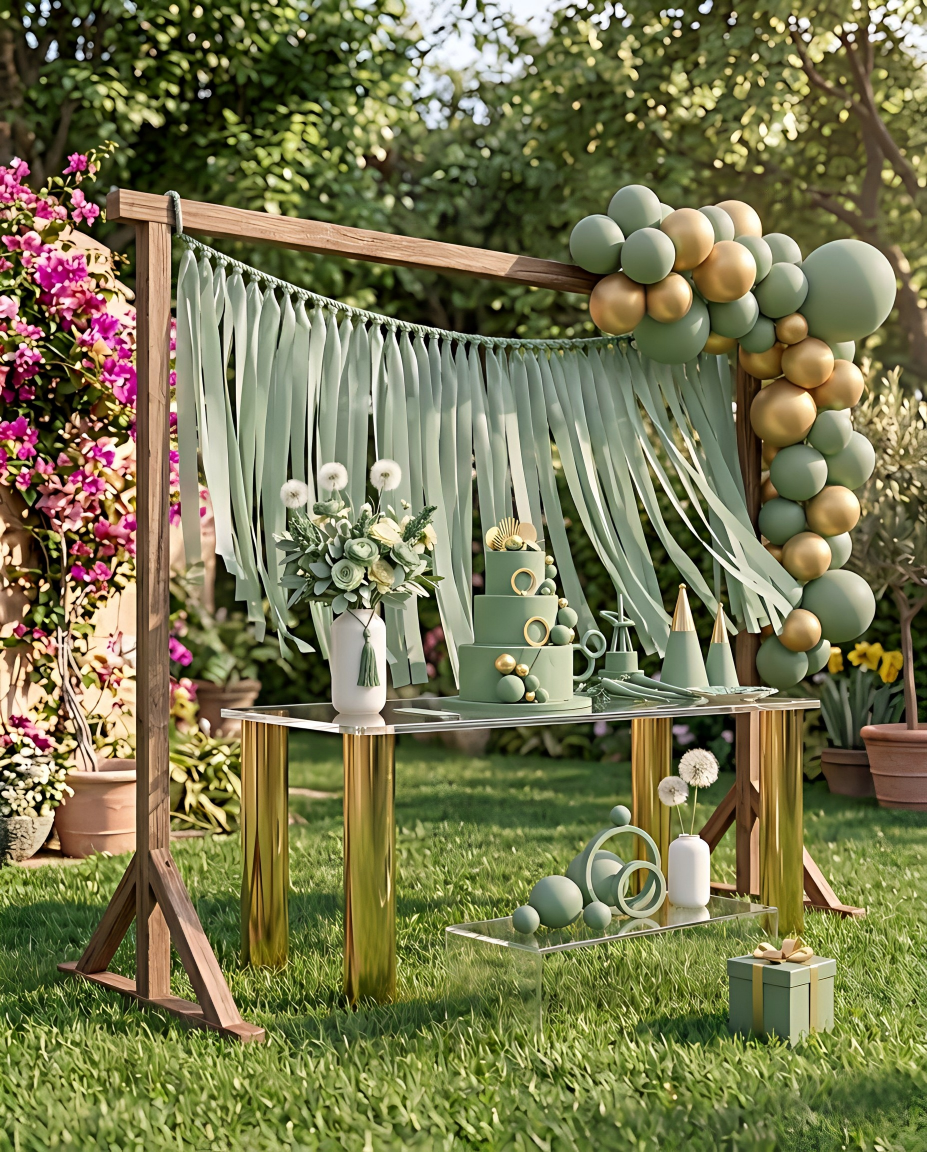Elegant Sage Single-Layer Fringe Garland Banner