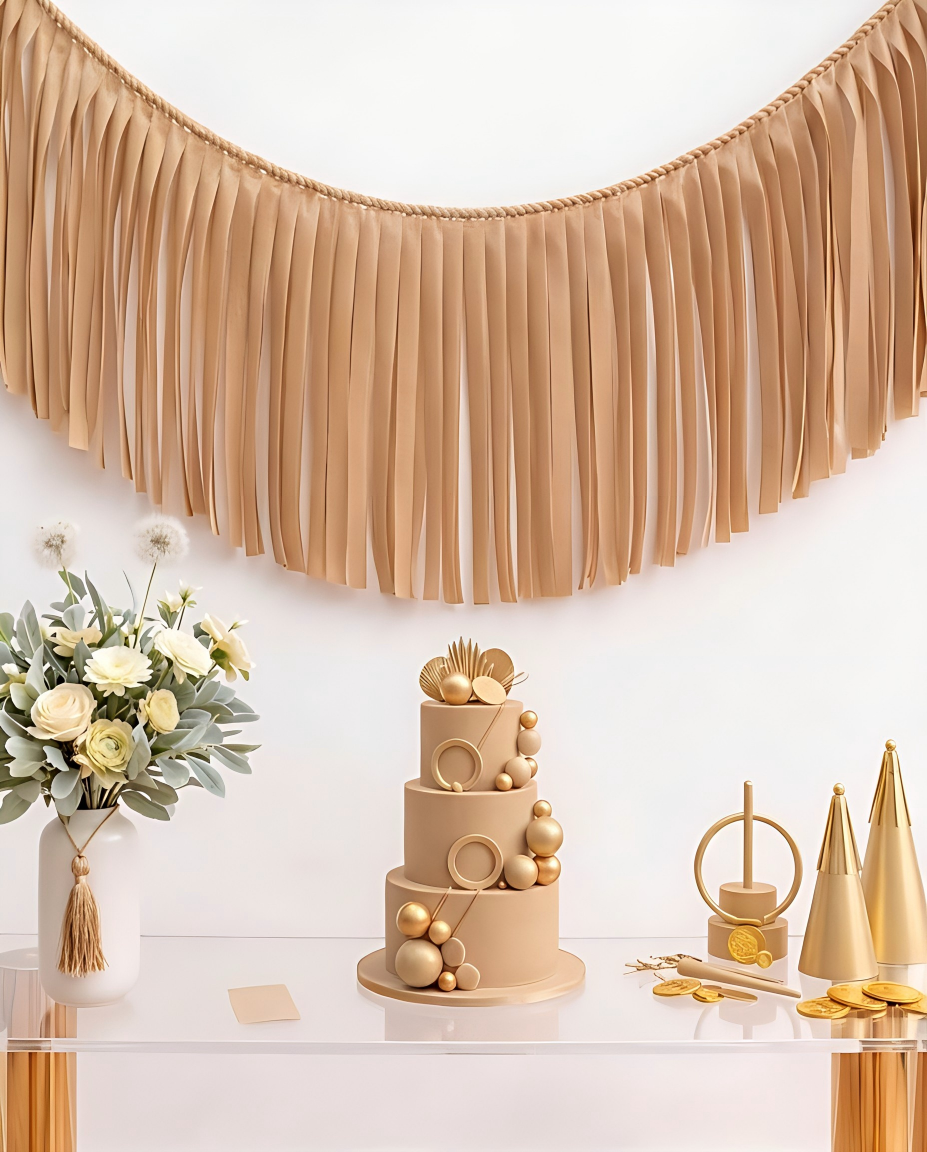 Elegant Tan Single-Layer Fringe Garland Banner