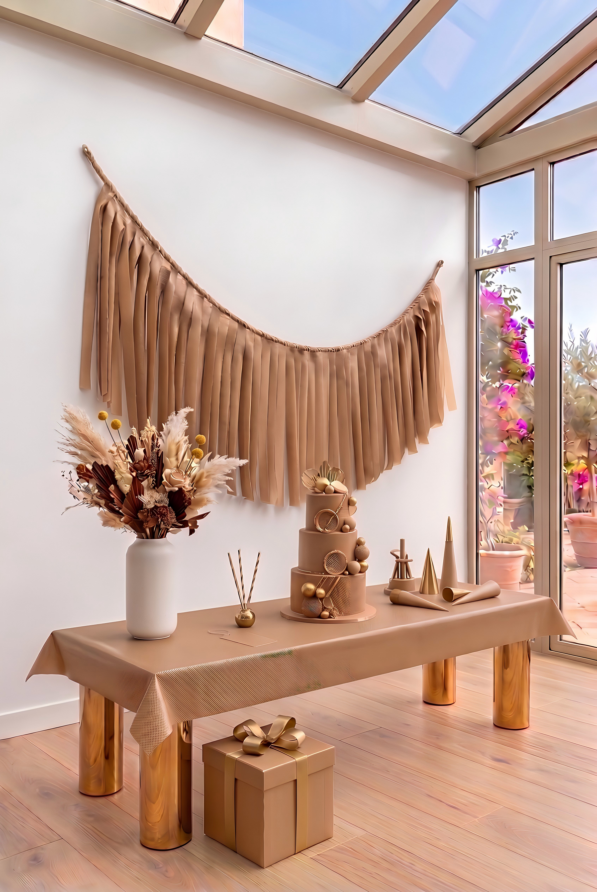 Elegant Tan Single-Layer Fringe Garland Banner
