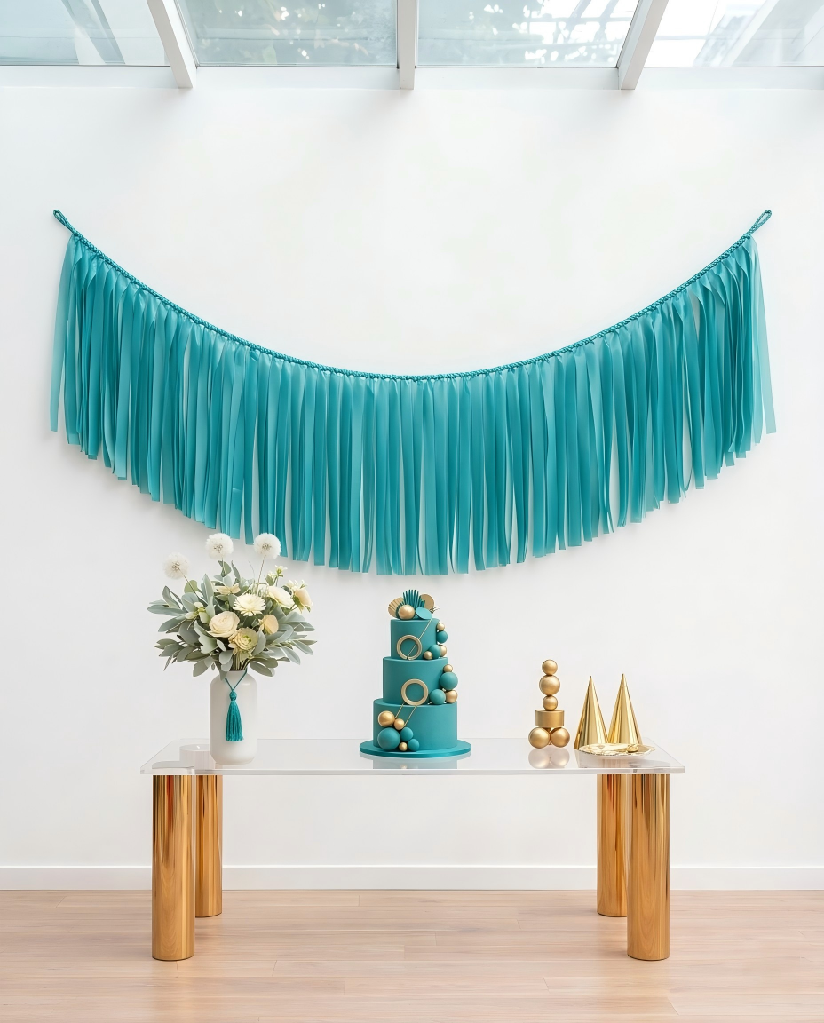 Elegant Teal Single-Layer Fringe Garland Banner
