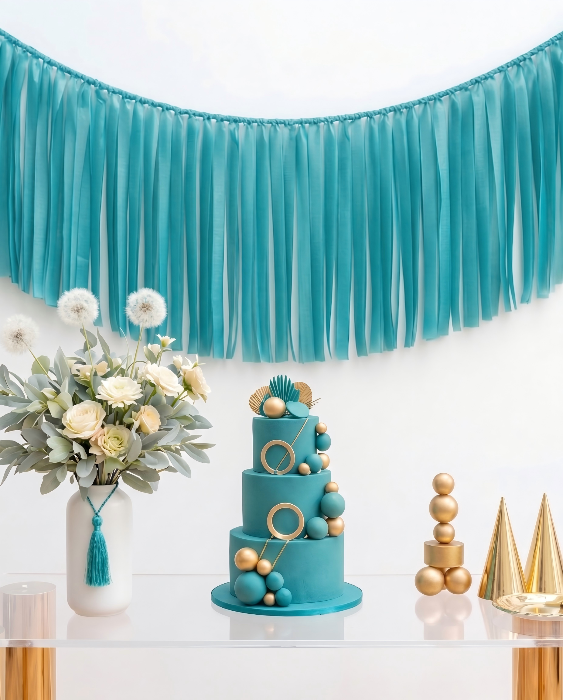 Elegant Teal Single-Layer Fringe Garland Banner