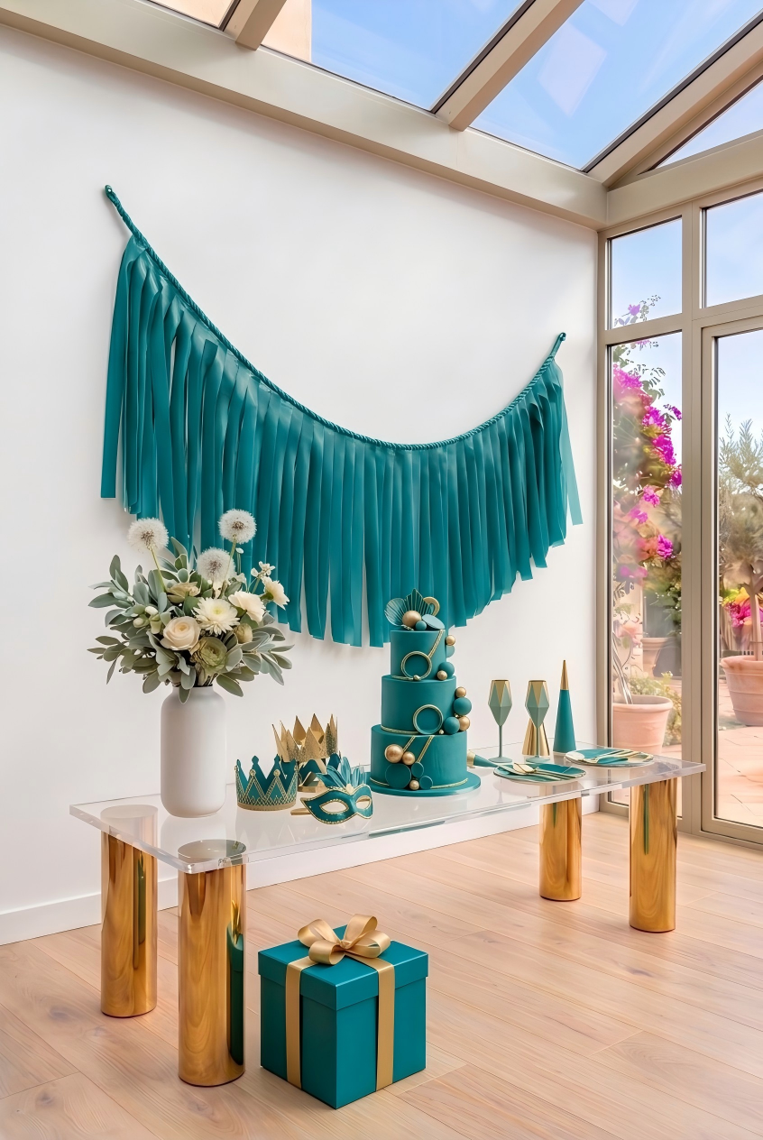 Elegant Teal Single-Layer Fringe Garland Banner