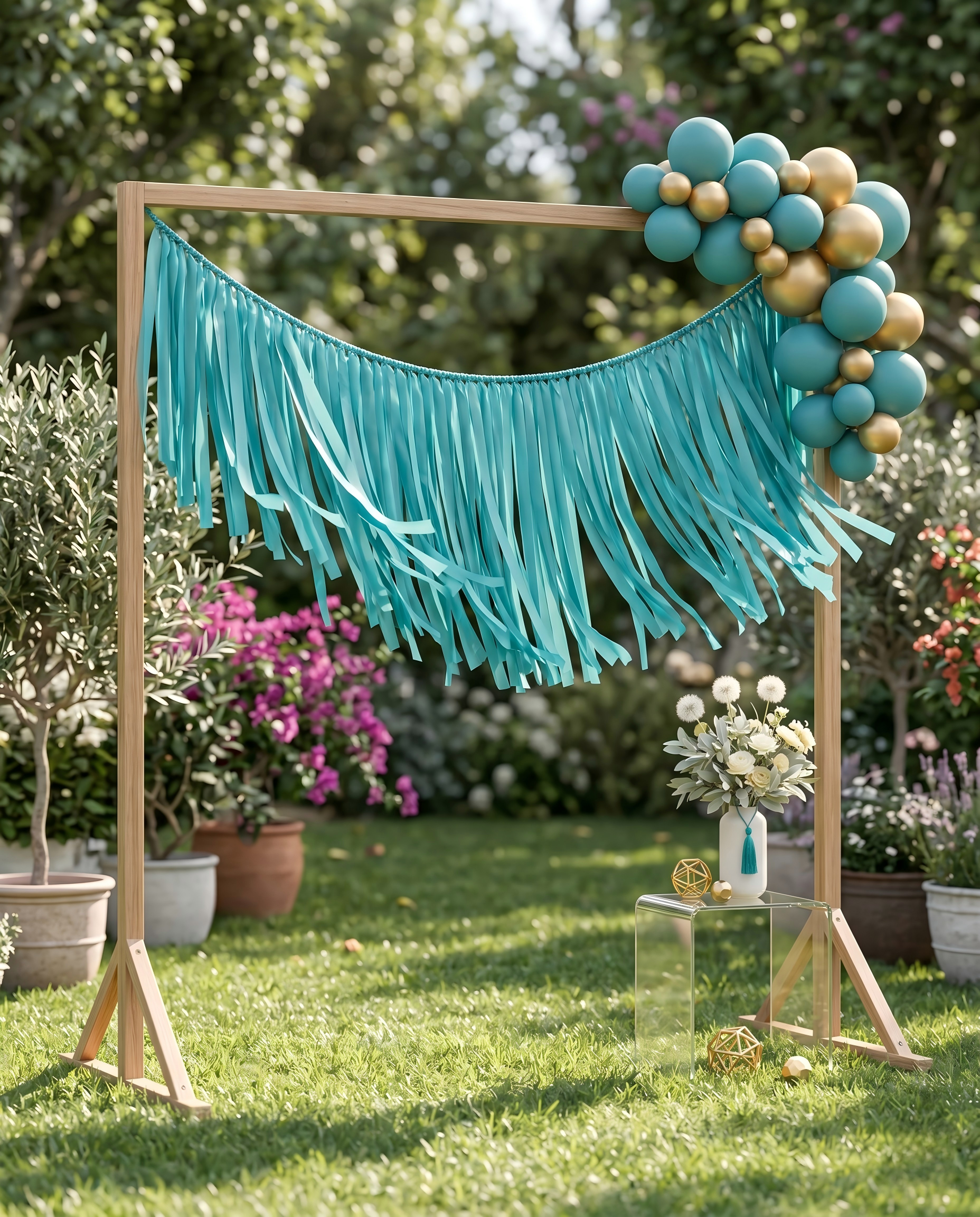 Elegant Teal Single-Layer Fringe Garland Banner