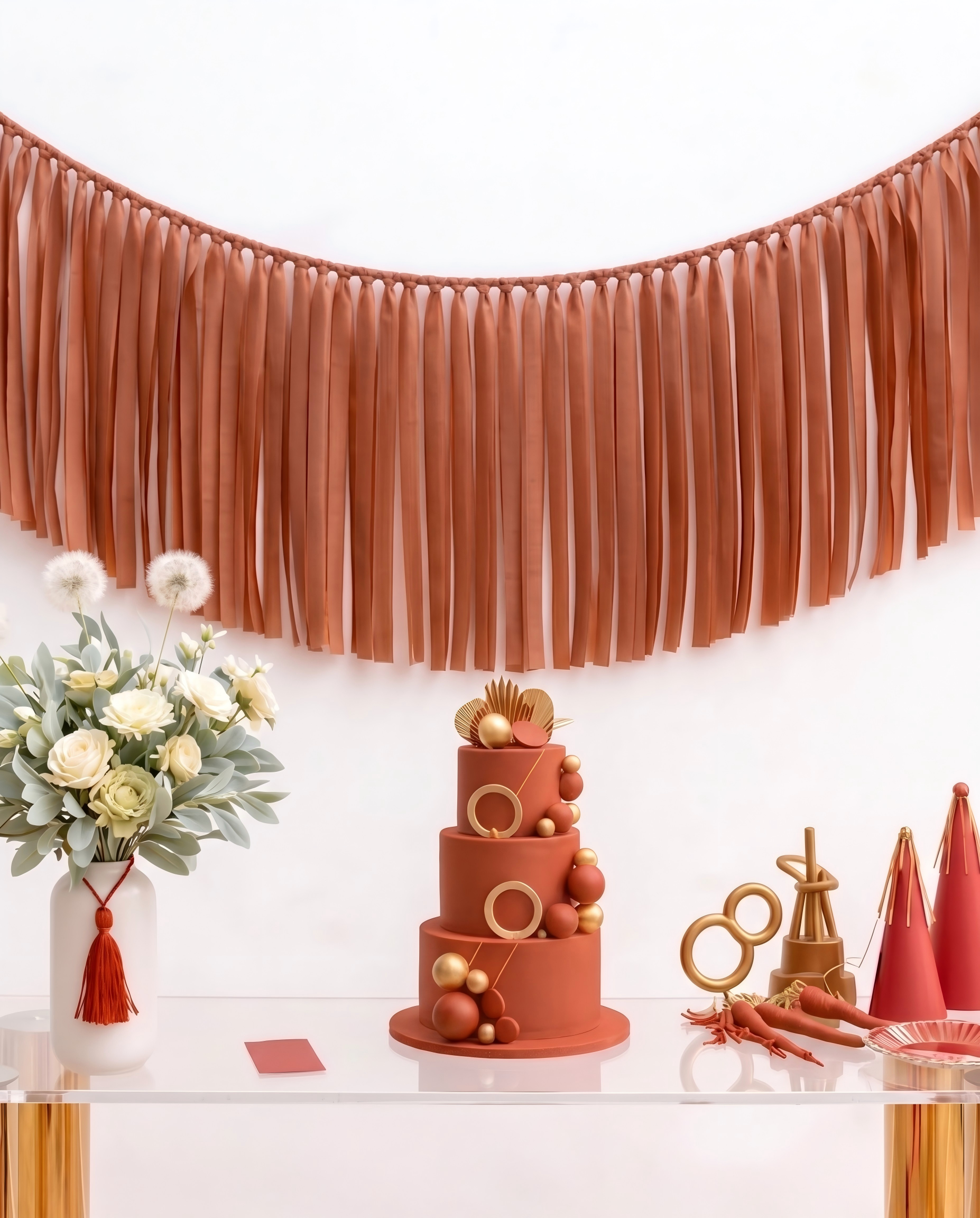 Elegant Terracotta Single-Layer Fringe Garland Banner