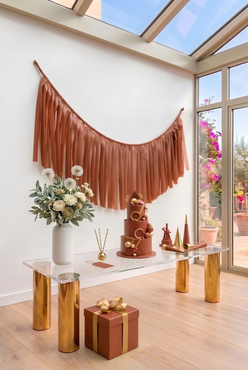 Elegant Terracotta Single-Layer Fringe Garland Banner