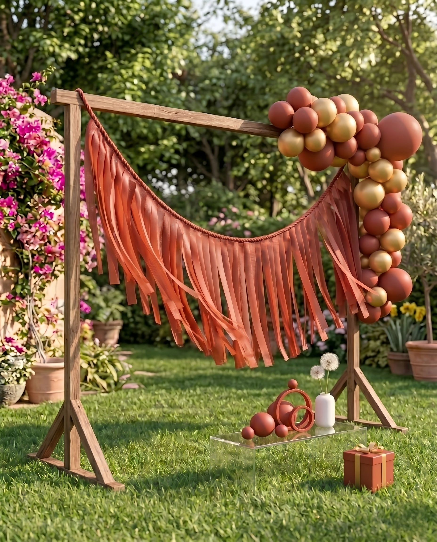 Elegant Terracotta Single-Layer Fringe Garland Banner