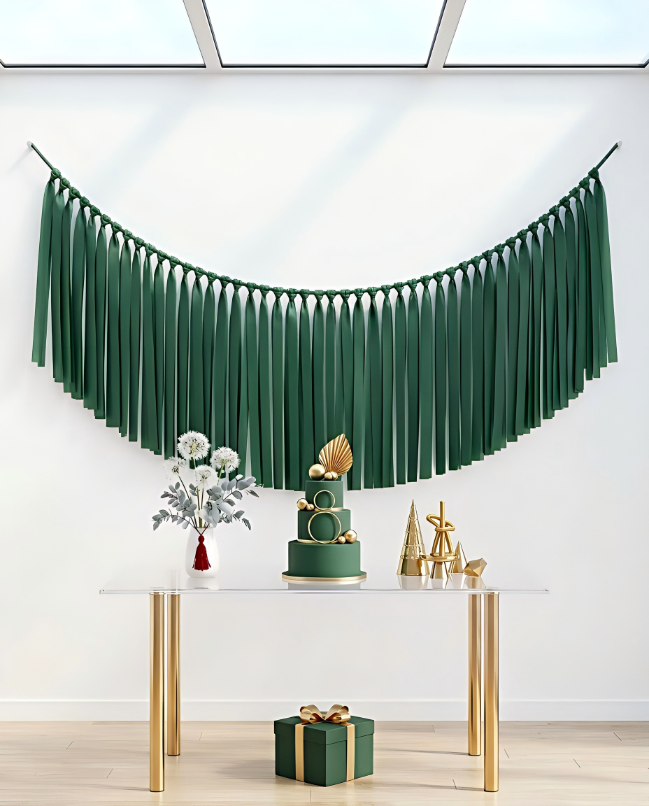 Elegant Hunter Green Single-Layer Fringe Garland Banner