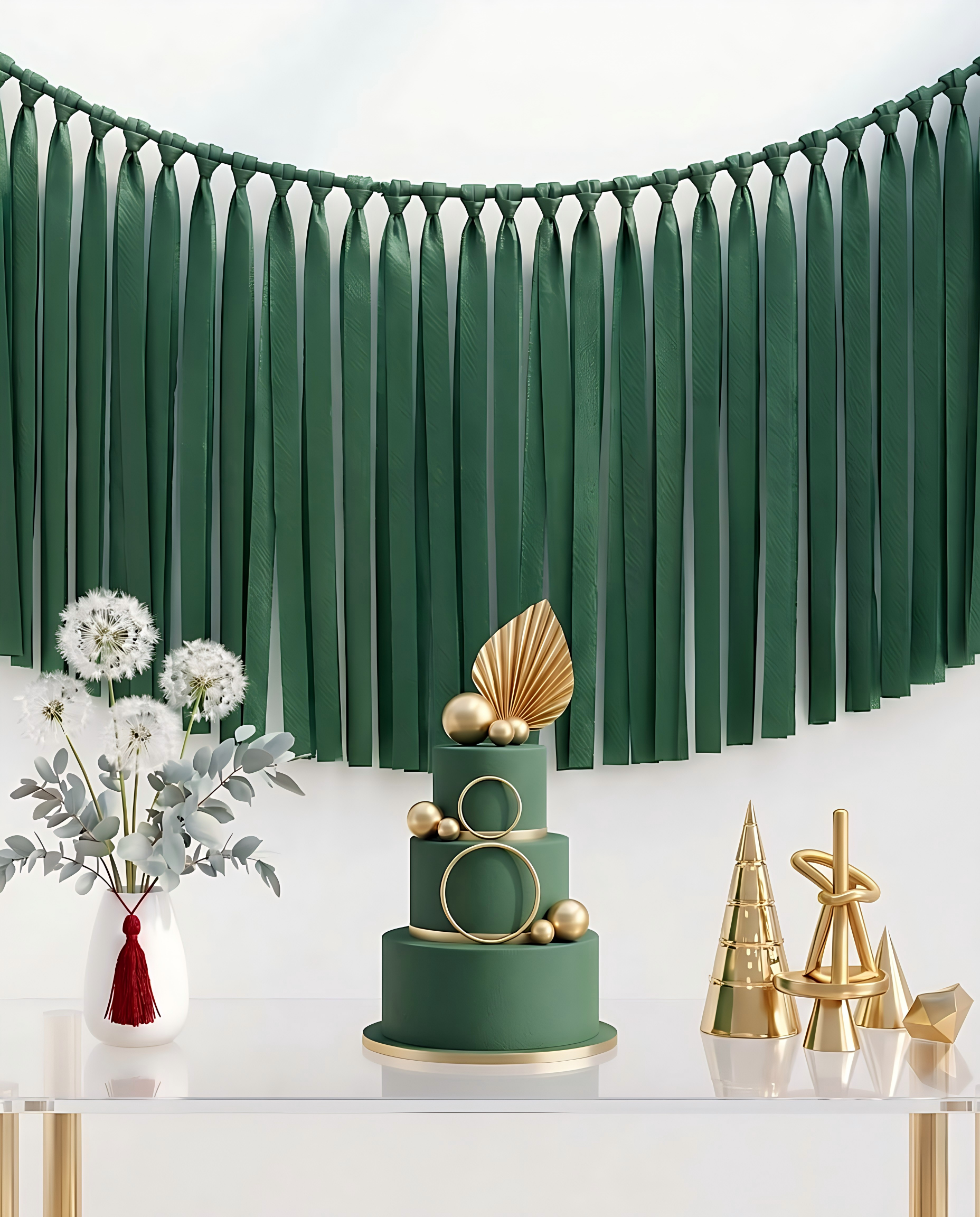 Elegant Hunter Green Single-Layer Fringe Garland Banner