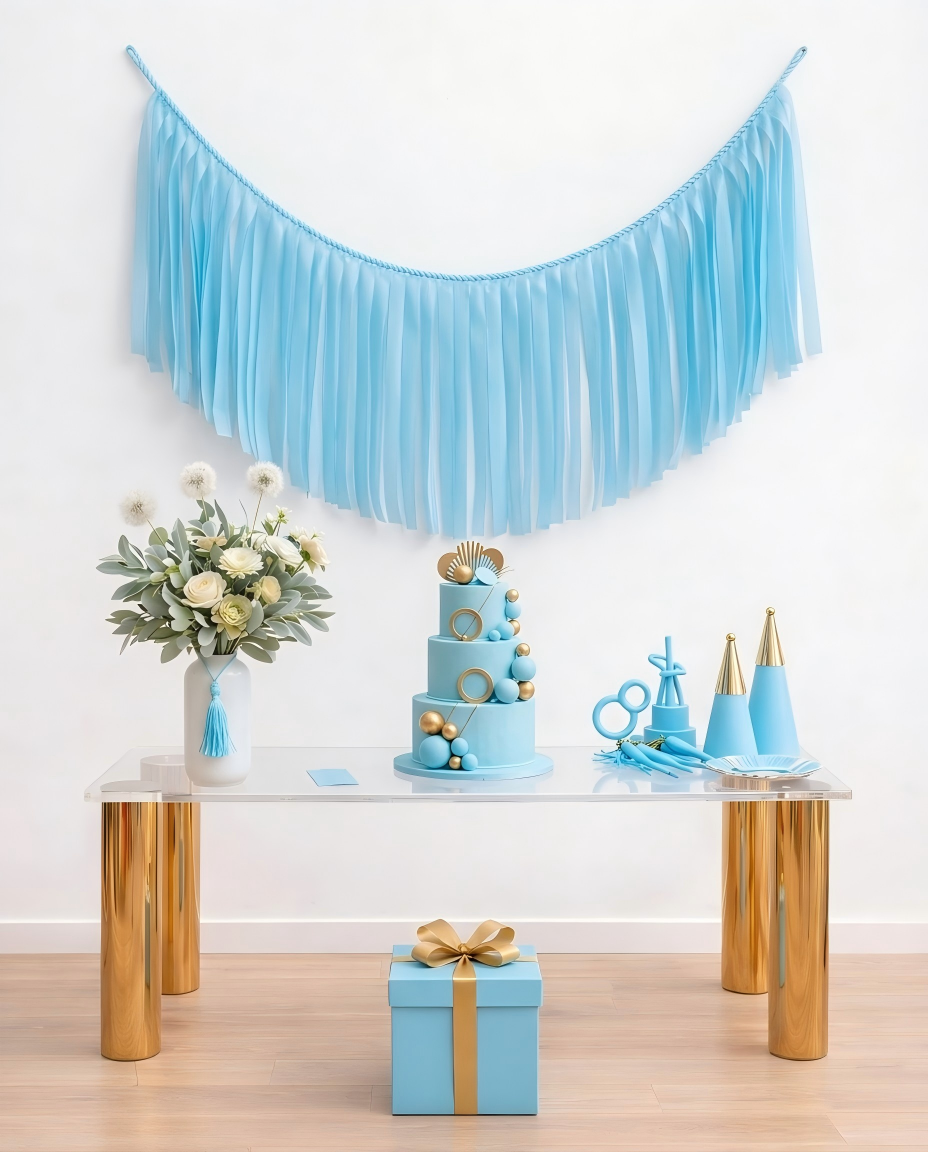 Elegant Light Blue Single-Layer Fringe Garland Banner