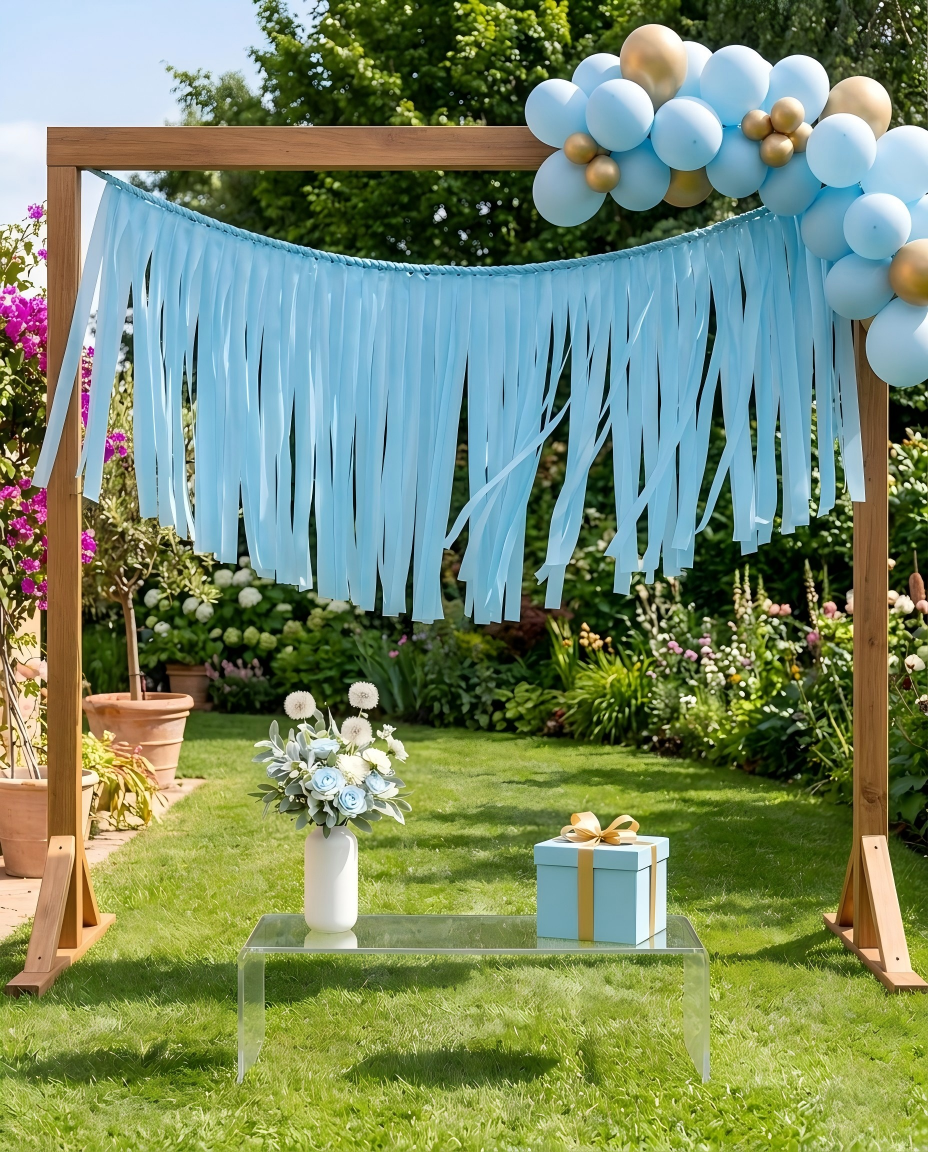Elegant Light Blue Single-Layer Fringe Garland Banner