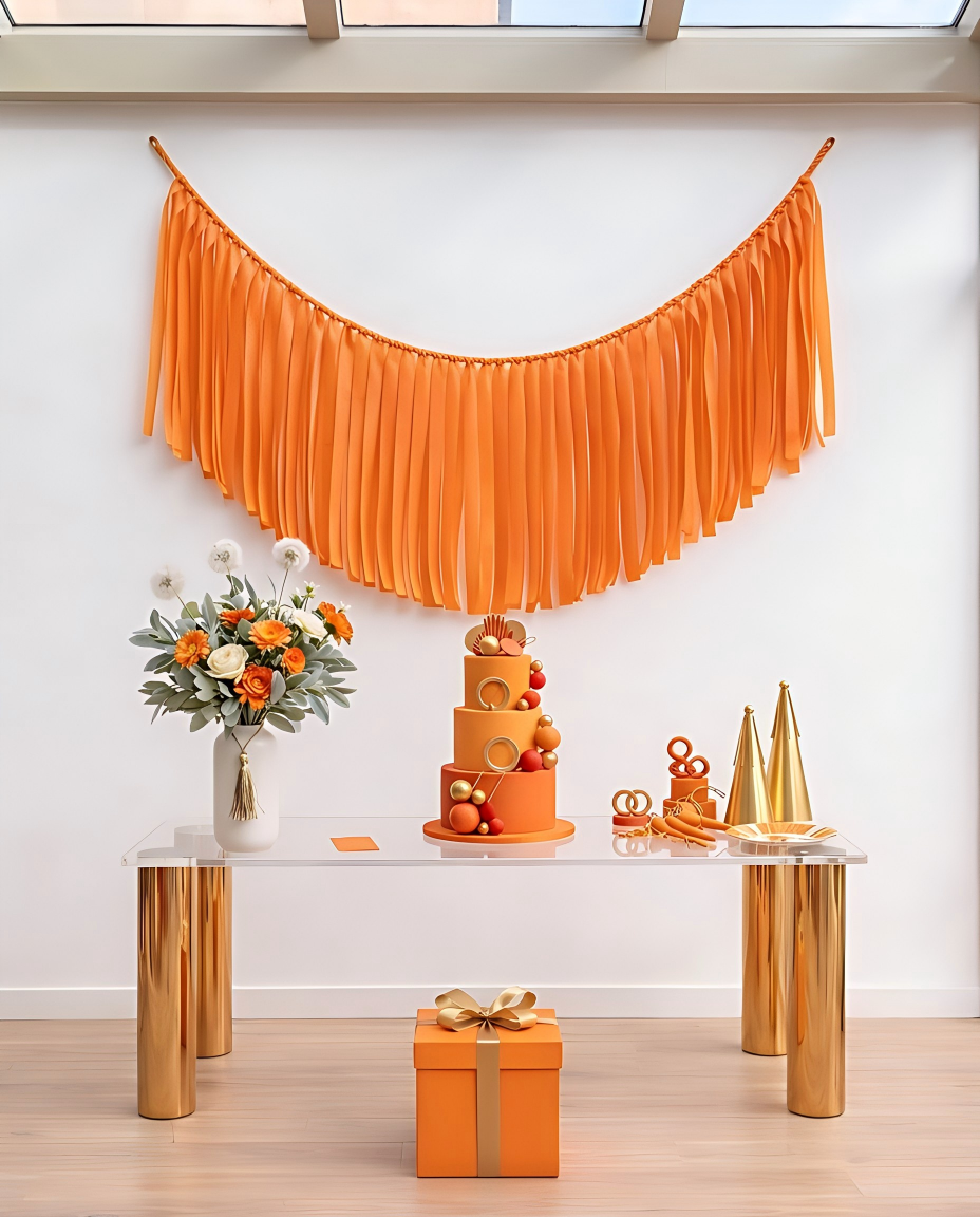 Elegant Orange Single-Layer Fringe Garland Banner
