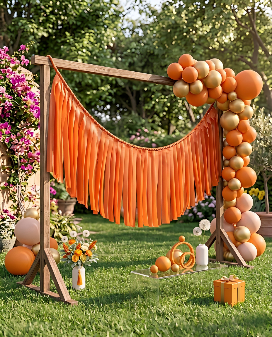 Elegant Orange Single-Layer Fringe Garland Banner
