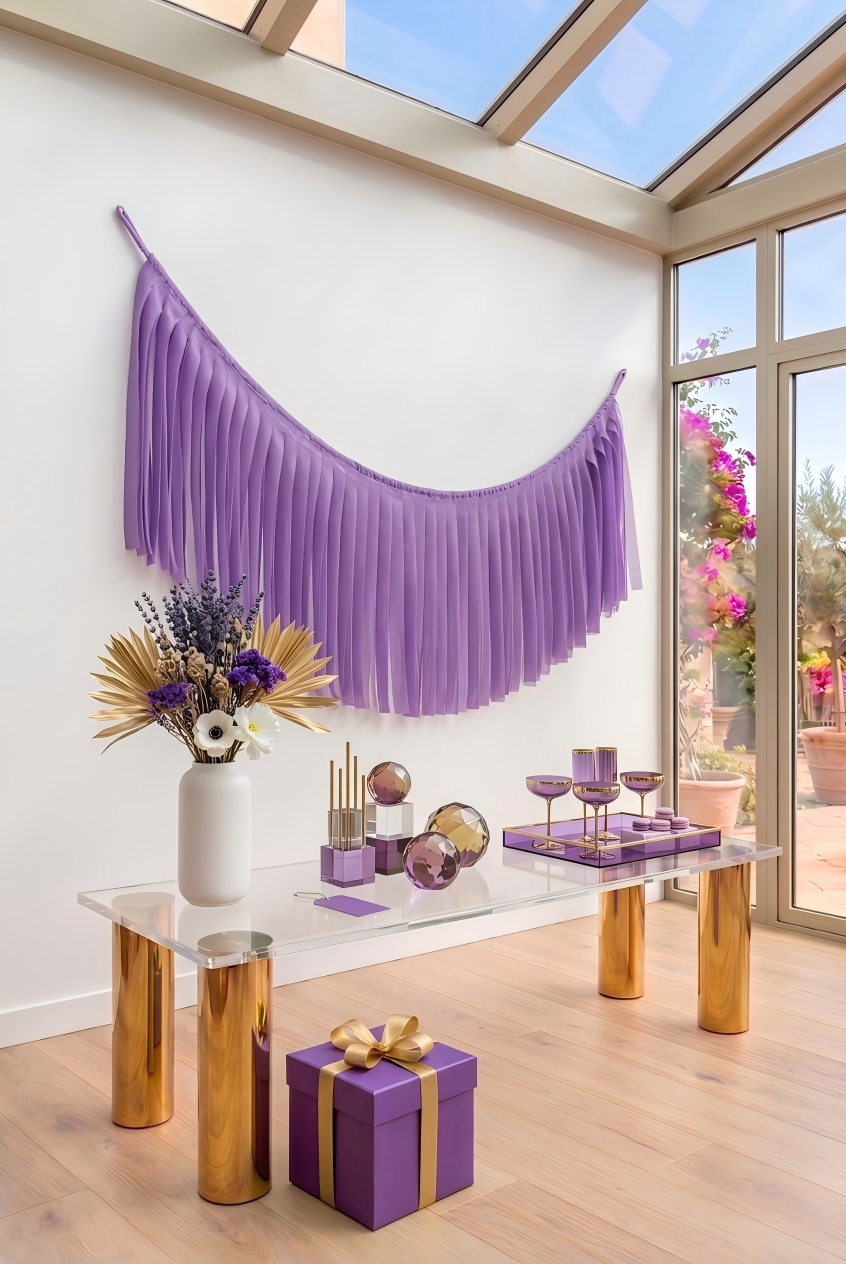 Elegant Purple Single-Layer Fringe Garland Banner
