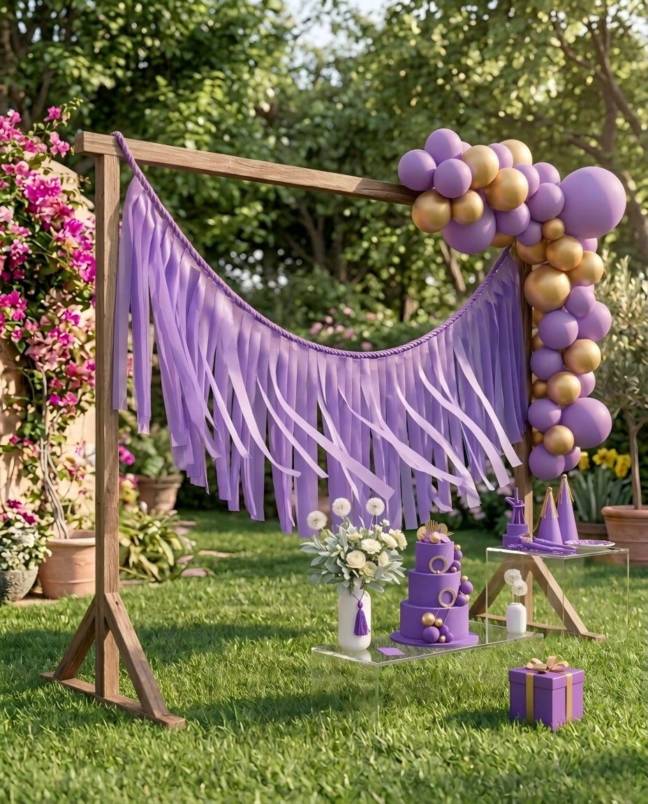 Elegant Purple Single-Layer Fringe Garland Banner