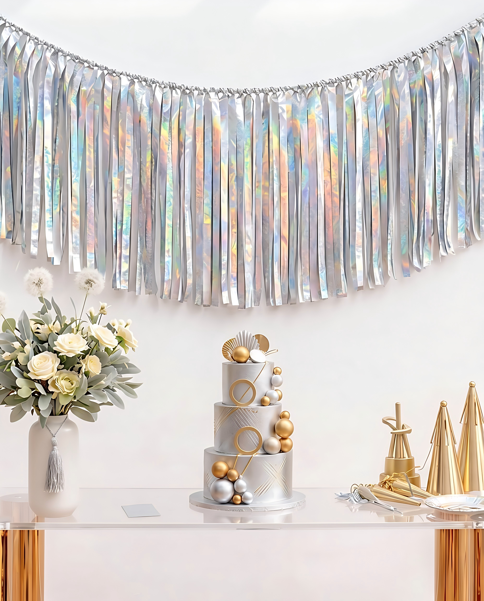 Elegant Silver Single-Layer Fringe Garland Banner