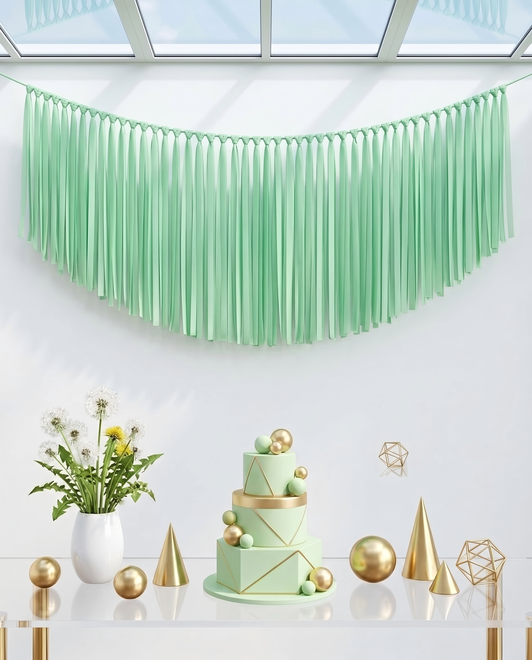 Elegant Tender Green Single-Layer Fringe Garland Banner