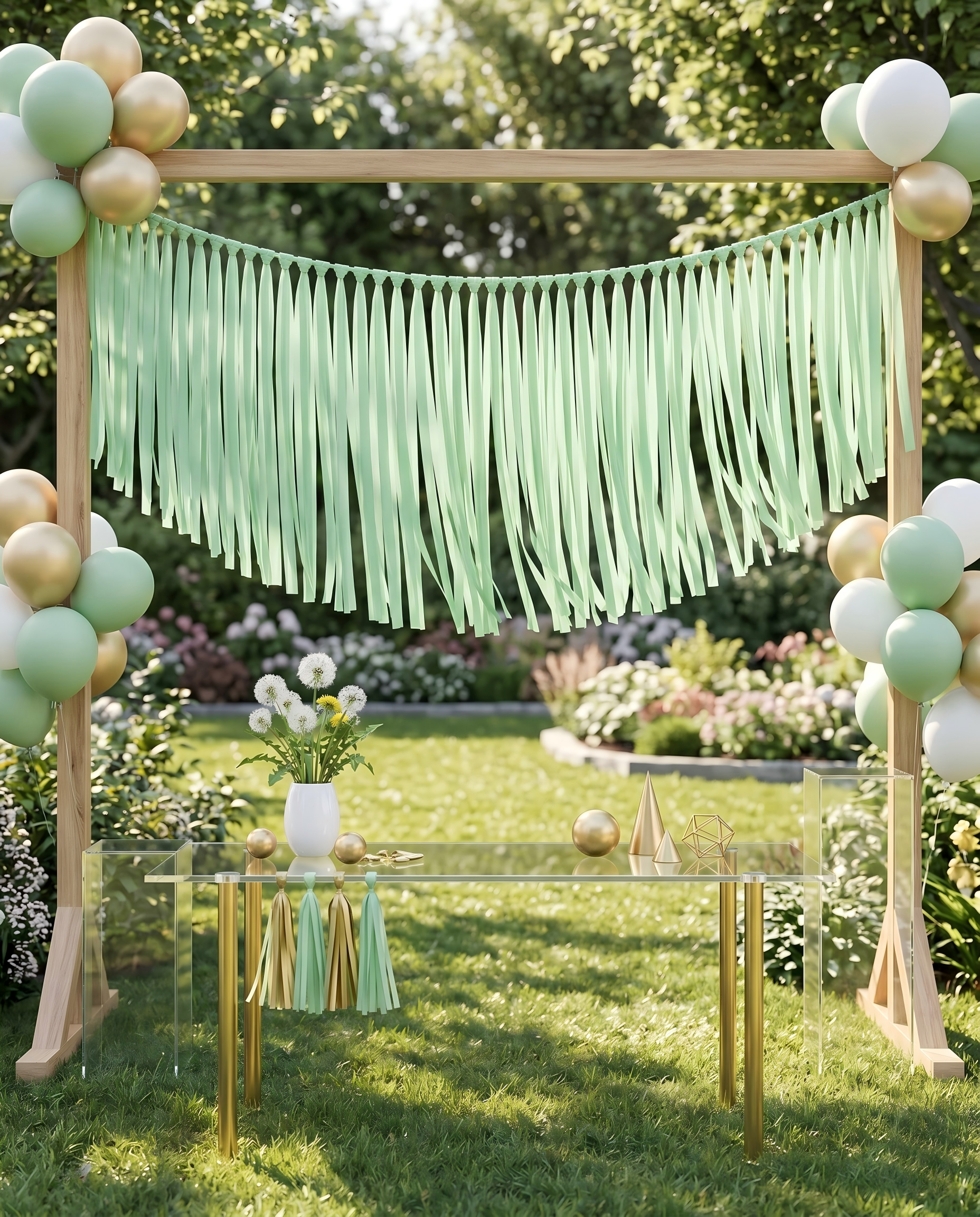 Elegant Tender Green Single-Layer Fringe Garland Banner