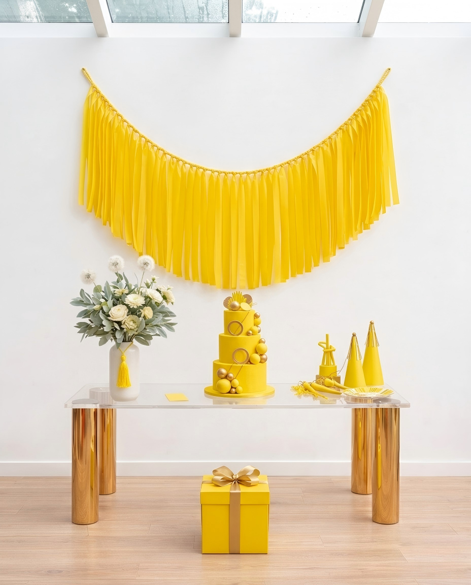 Elegant Yellow Single-Layer Fringe Garland Banner